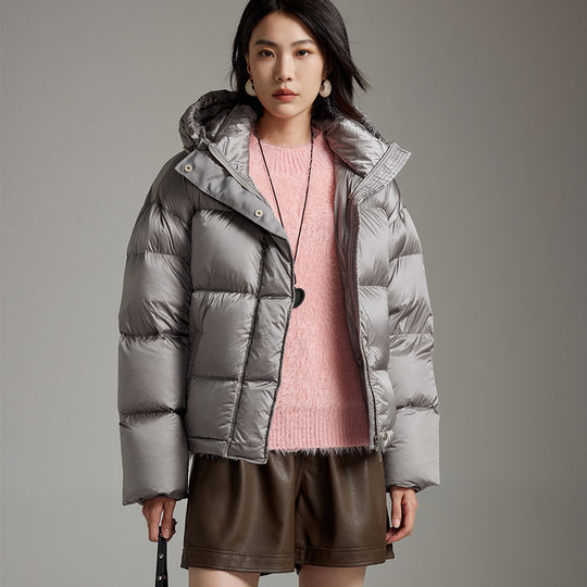 Damen Kurze boxy gesteppte Daunenjacke mit Kapuze Shop Nory