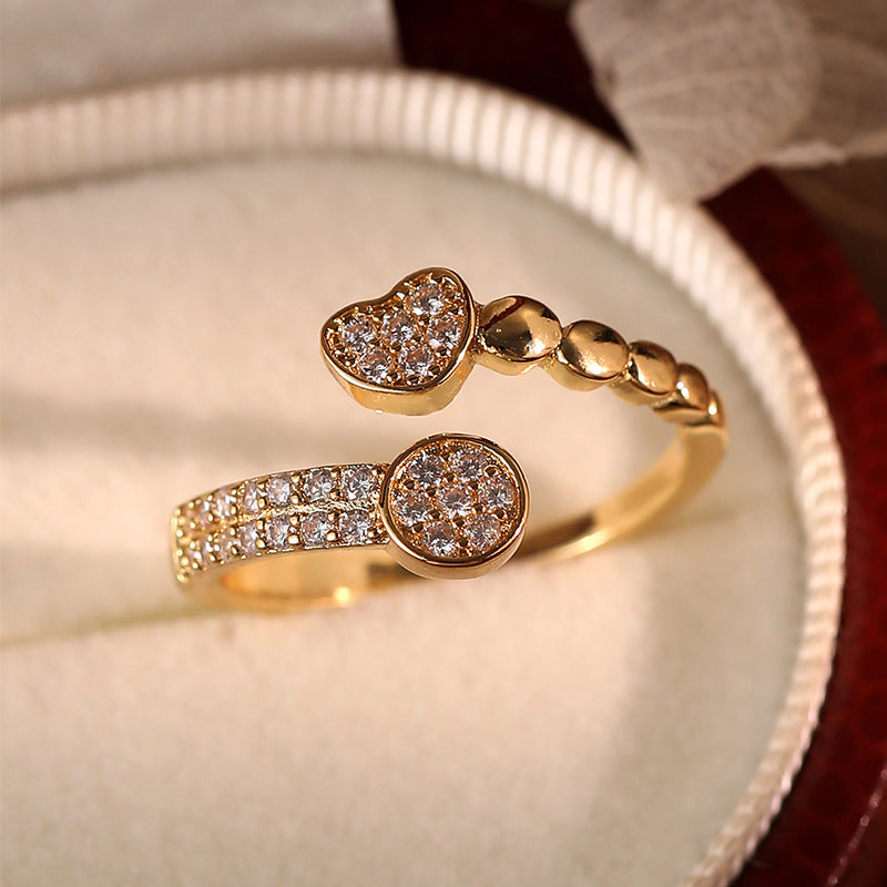 Damen Offener Ring mit herzförmigem Design und funkelnden Kristallen Shop Nory