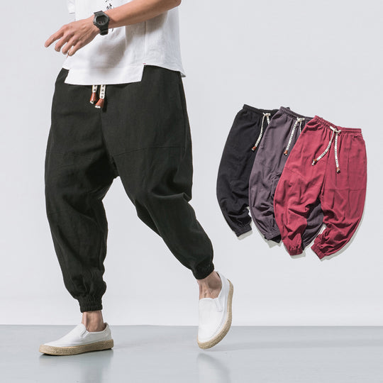 Herren relaxed Fit Leinen-Jogger mit Tunnelzug, eingesetzten Knieteilen und elastischen Bündchen Shop Nory