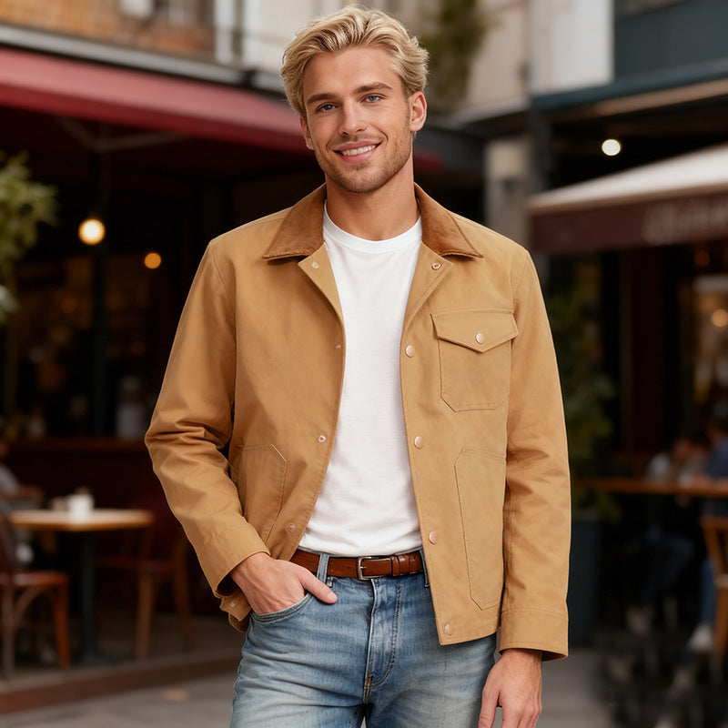 Herren Utility-Overshirt aus schwerer Canvas mit Cordkragen und Druckknopfverschluss Shop Nory