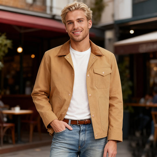 Herren Utility-Overshirt aus schwerer Canvas mit Cordkragen und Druckknopfverschluss Shop Nory