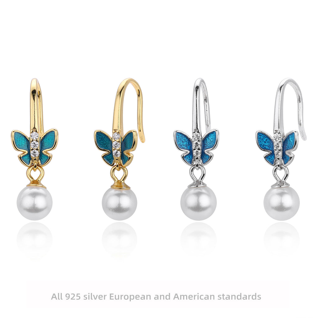 Damen Ohrhänger mit filigranem Schmetterlingsdesign aus hochwertigem 925 Sterling Silber und Perlenakzenten Shop Nory