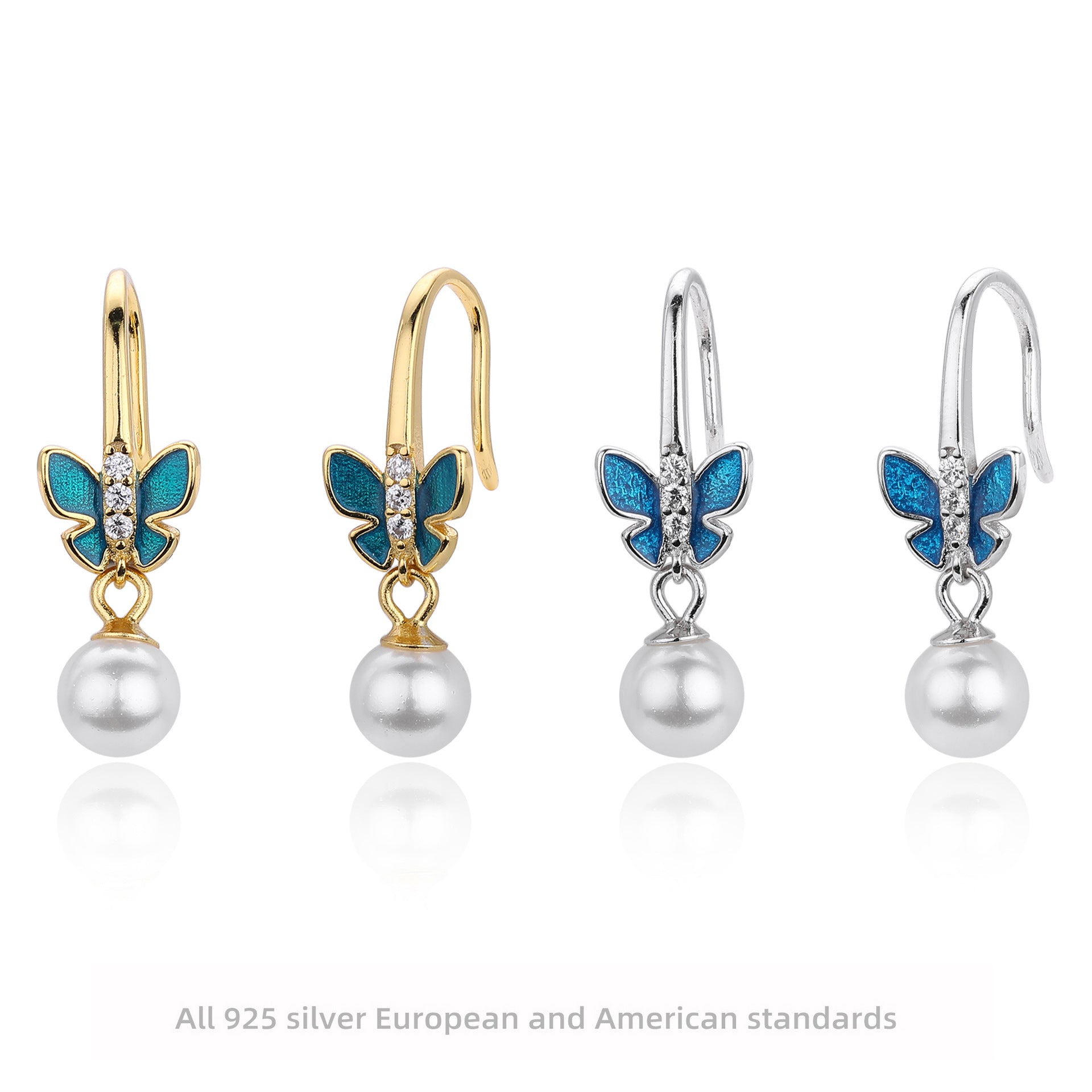 Damen Ohrhänger mit filigranem Schmetterlingsdesign aus hochwertigem 925 Sterling Silber und Perlenakzenten Shop Nory