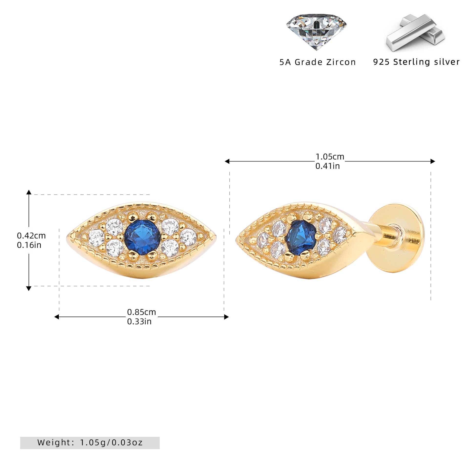 Damen Ohrstecker im eleganten Augendesign aus hochwertigem 925 Sterling Silber mit Zirkonbesatz Shop Nory