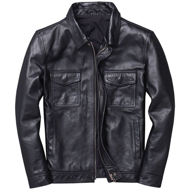 Herren Lederjacke im Worker-Stil mit Brusttaschen und durchgehendem Reißverschluss Shop Nory
