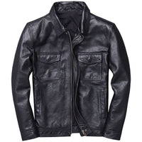 Vintage-Khaki-Lederjacke – Schwarz, dick