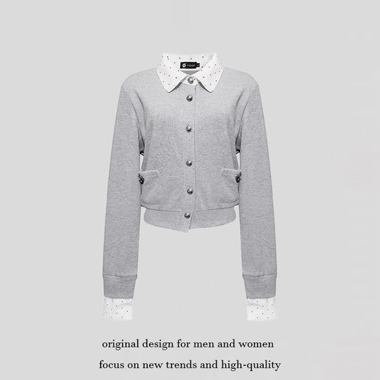 Damen Knopf-Sweatjacke mit eingesetztem Hemdkragen und Manschetten Shop Nory