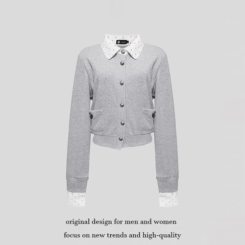 Damen Knopf-Sweatjacke mit eingesetztem Hemdkragen und Manschetten Shop Nory