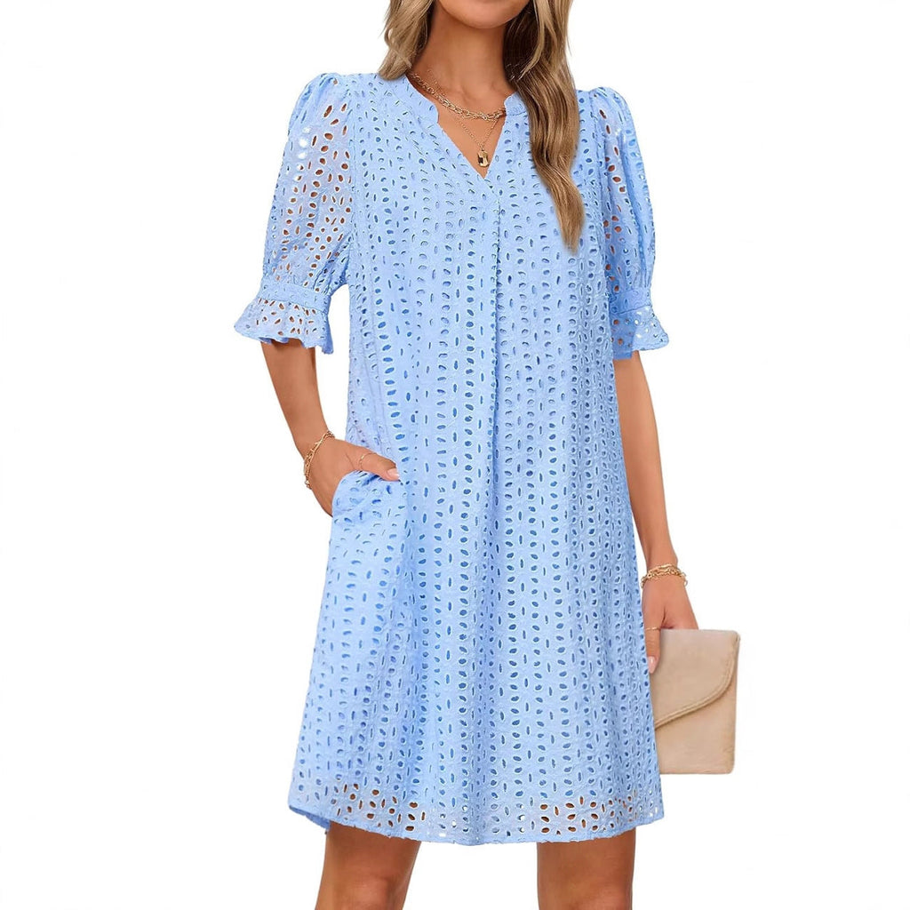 Damen luftiges Blumenkleid mit eleganten Lochdetails