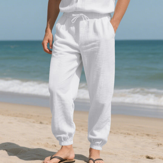 Herren Leichte Leinenoptik-Loungehose mit Tunnelzug, elastischem Knöchelabschluss & Seitentaschen Shop Nory