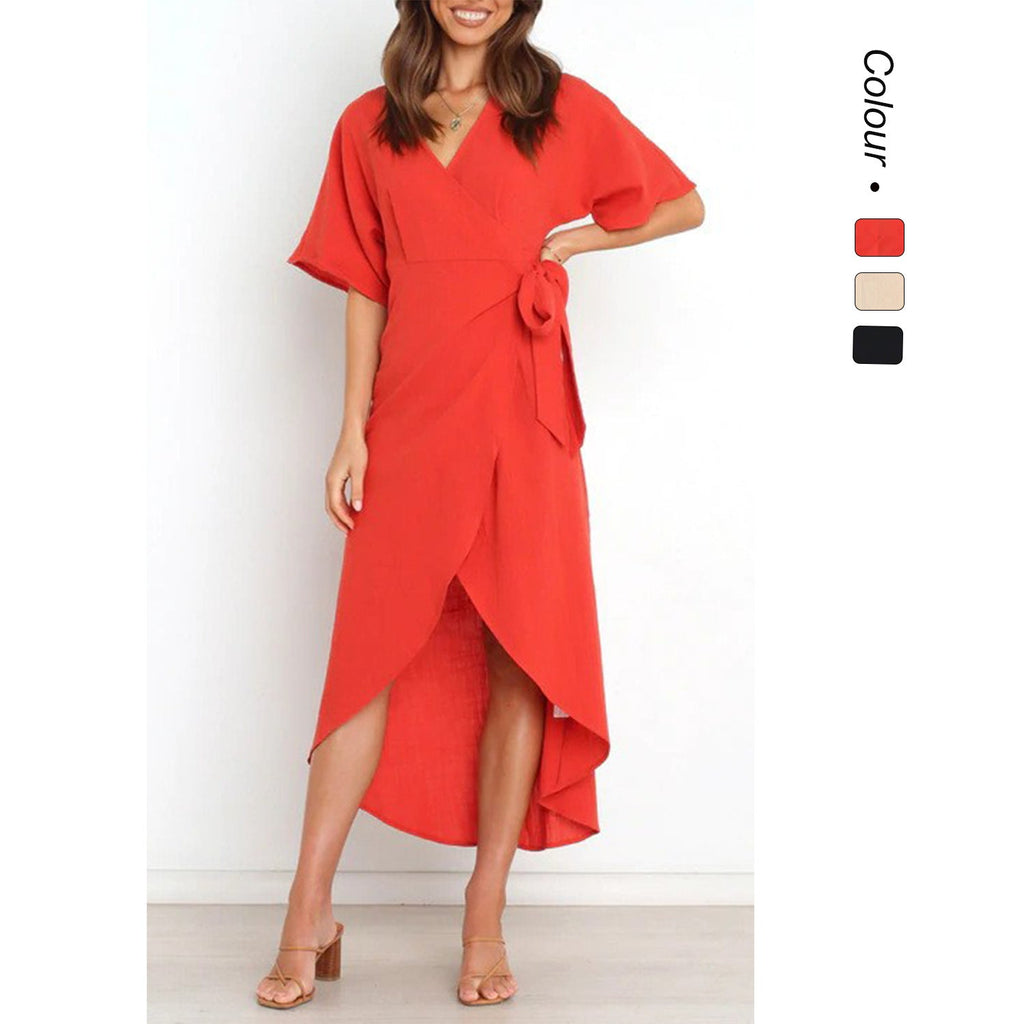 Damen Wickelkleid mit elegantem V-Ausschnitt und modischem Taillengürtel