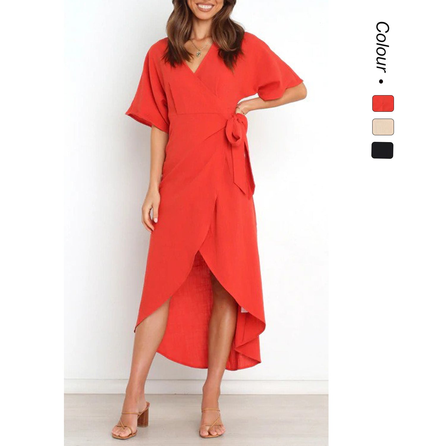 Damen Wickelkleid mit elegantem V-Ausschnitt und modischem Taillengürtel