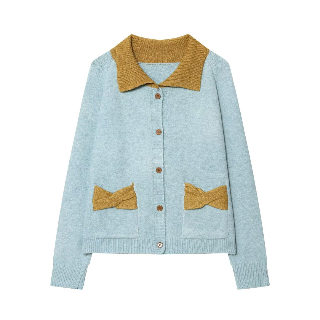 Damen Strickcardigan mit übergroßem Kragen und Schleifen‑Taschen Shop Nory