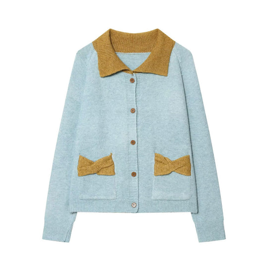Damen Strickcardigan mit übergroßem Kragen und Schleifen‑Taschen Shop Nory