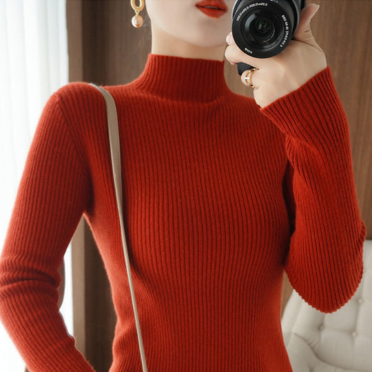 Damen Körperbetonter Rippenstrick-Rollkragenpullover mit Stretch-Effekt Shop Nory