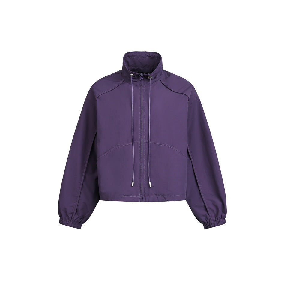 Damen Kurz geschnittene Windjacke mit hohem Stehkragen, Tunnelzug und elastischen Bündchen Shop Nory
