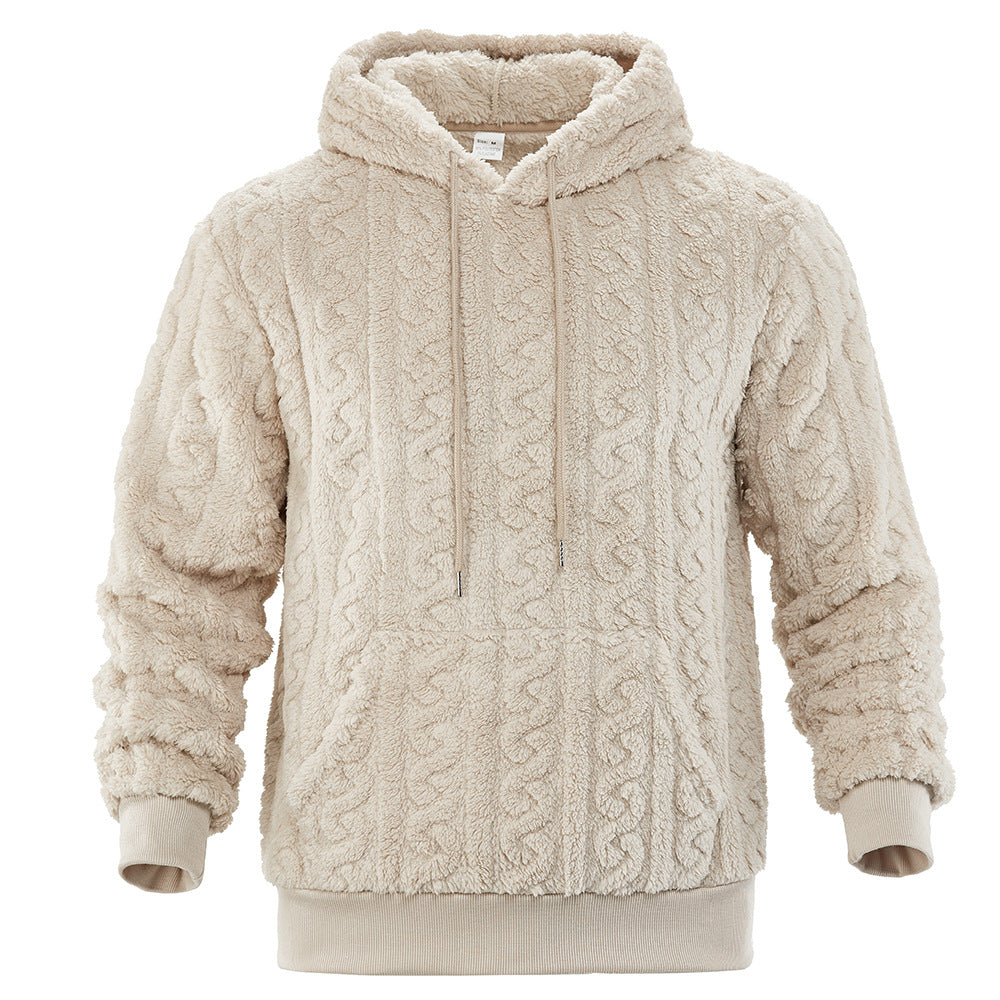 Herren Flauschiger Sherpa-Hoodie mit Zopfmuster, Kängurutasche und Rippbündchen Shop Nory