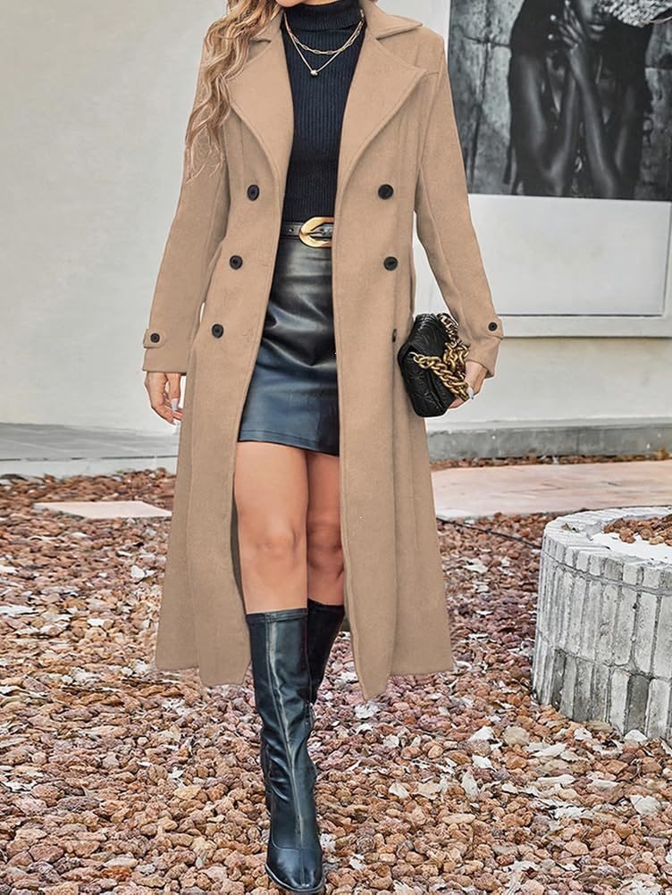 Damen Langer Doppelreihiger Wollmix-Mantel mit tailliertem Schnitt Shop Nory