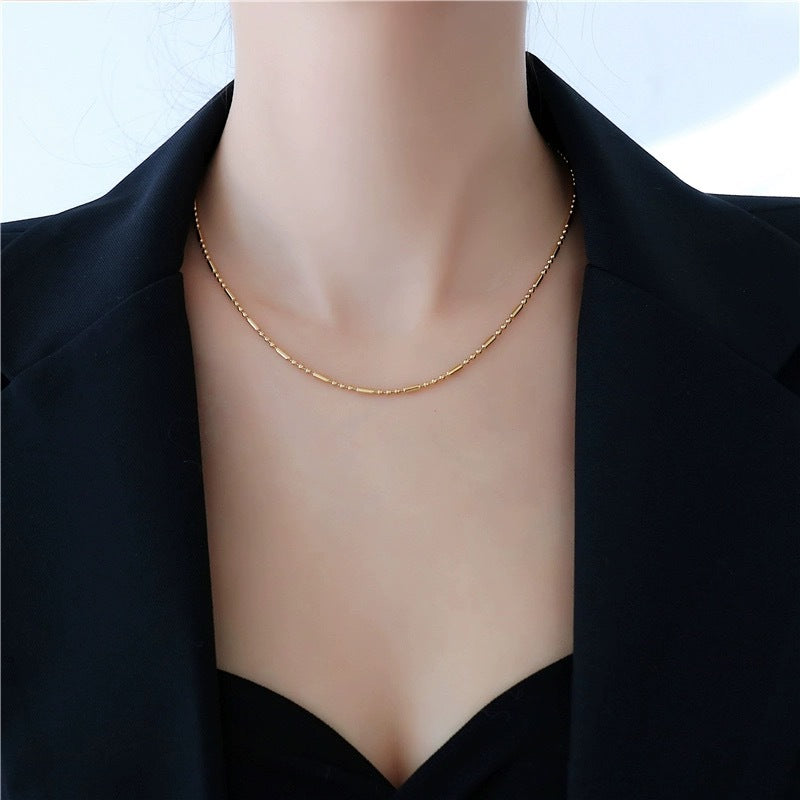 Damen Elegante Goldperlen- und Röhrenketten-Halskette Shop Nory