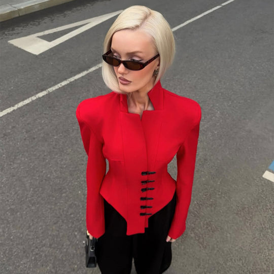 Damen Taillierter Stehkragen-Blazer mit Korsett-Tailierung Shop Nory