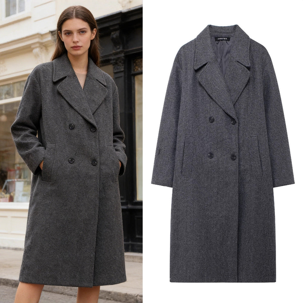 Damen Doppelreihiger Wollmix-Mantel mit Oversize-Schnitt und Reverskragen Shop Nory