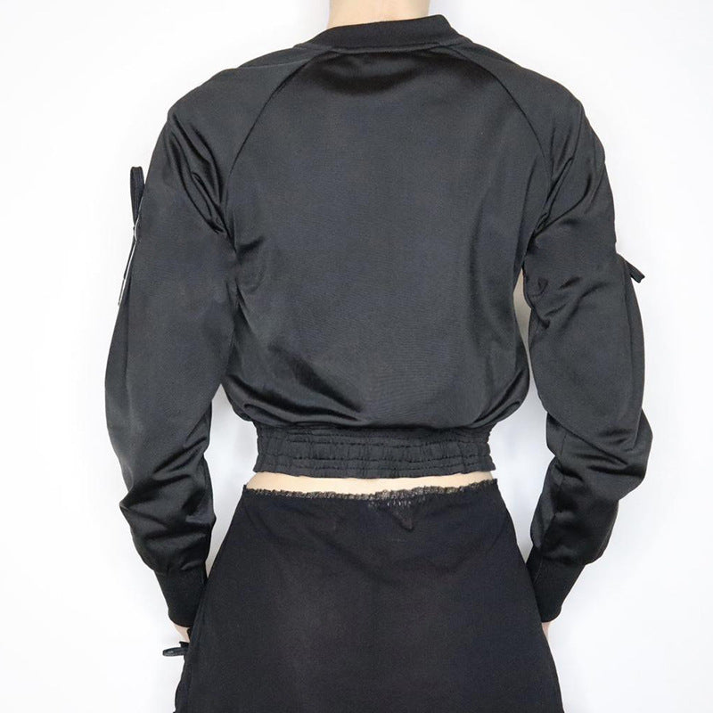 Damen nan sportive Zip-Jacke im Bomberstil mit seitlichen Streifen, Ärmel-Bindebändern und Kordelbund Shop Nory