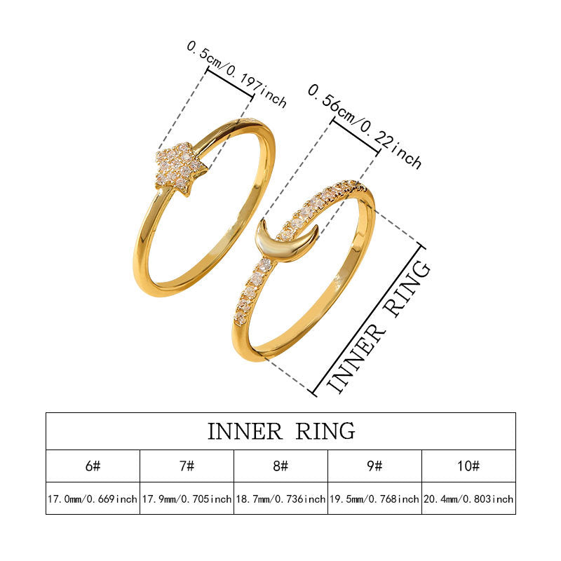 Damen Ring Set mit funkelndem Stern und mondförmigen Design Shop Nory