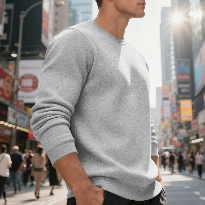 Herren lässiger Rundhals-Sweatshirt aus hochwertigem Baumwollmix mit strukturiertem Material