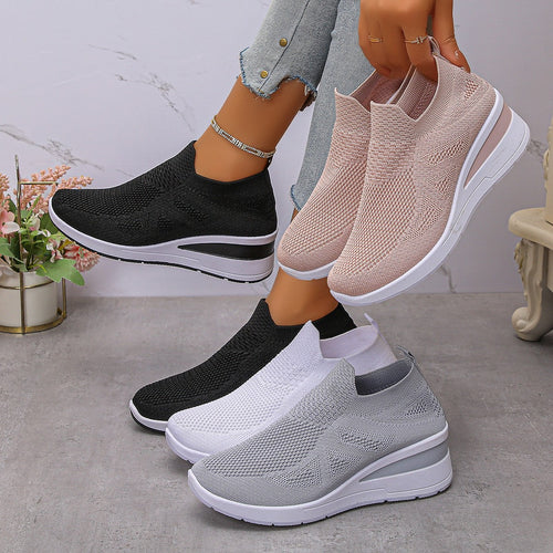 Damen Komfortable Wedge-Sneaker aus atmungsaktivem Strickmaterial