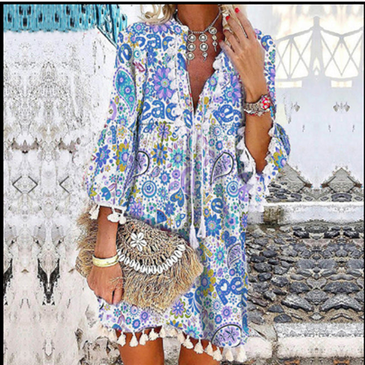 Damen Tunika-Kleid mit kreativem Print und Taschendetails