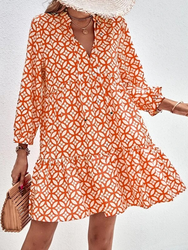 Damen Boho-Style Sommerkleid mit fließendem Schnitt und Rüschendetails Shopnory