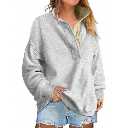 Damen Oversize-Henley-Sweatshirt mit Stehkragen und Druckknopfleiste Shop Nory