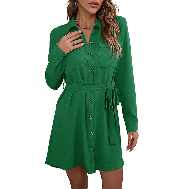 Damen Hemdblusenkleid mit Bindegürtel, Brusttaschen und durchgehender Knopfleiste Shop Nory