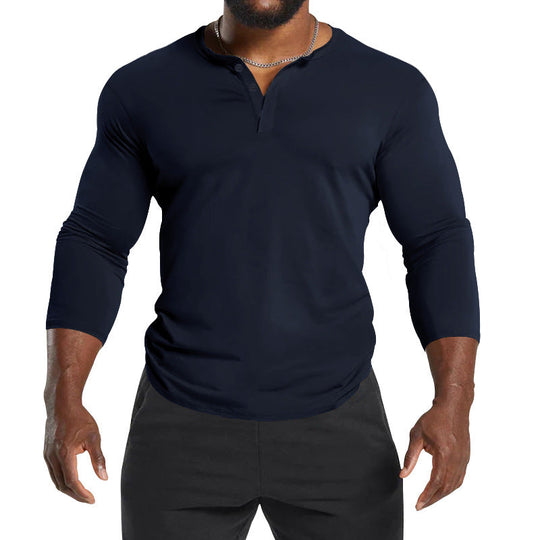 Herren Langarm-Henley-Shirt aus atmungsaktivem Baumwollmix mit Knopfdetails