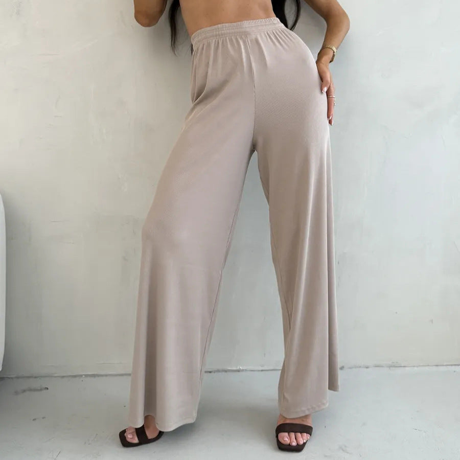 Damen weite High-Waist Palazzo-Hose aus geripptem Jersey mit elastischem Bund Shop Nory