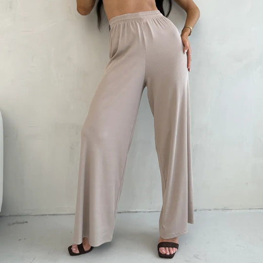 Damen weite High-Waist Palazzo-Hose aus geripptem Jersey mit elastischem Bund Shop Nory
