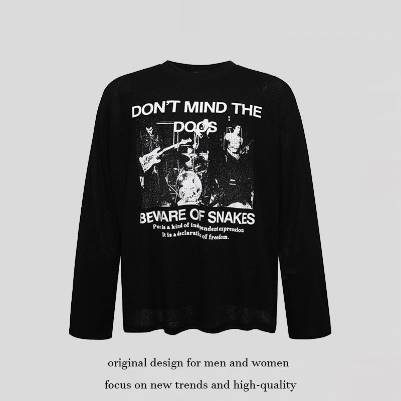 Herren Langarm-Thermo-Shirt mit Waffelstruktur und Punk-Band-Print Shop Nory