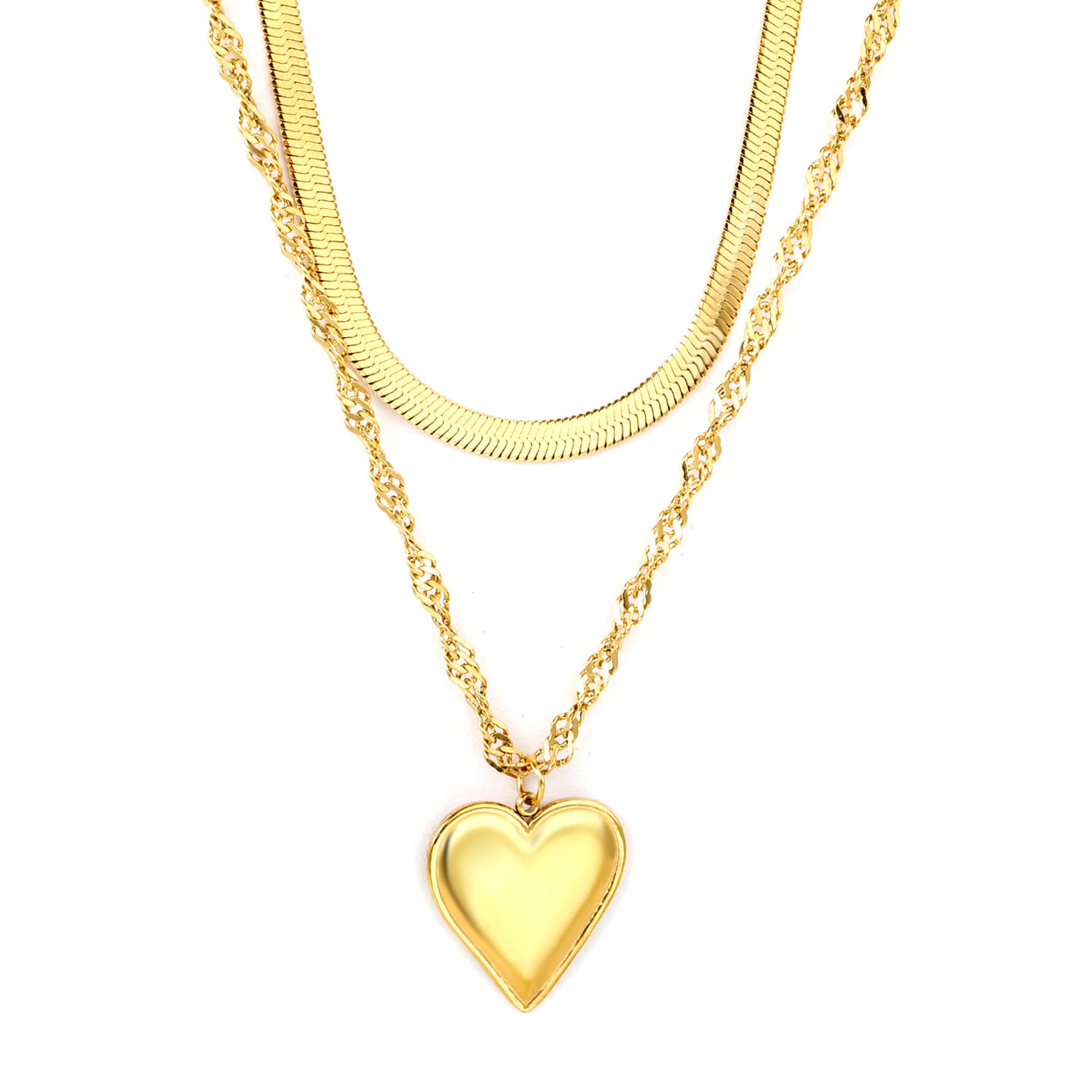Damen Halskette mit mehrlagigem Herzanhänger und eleganter Gliederkette Shop Nory