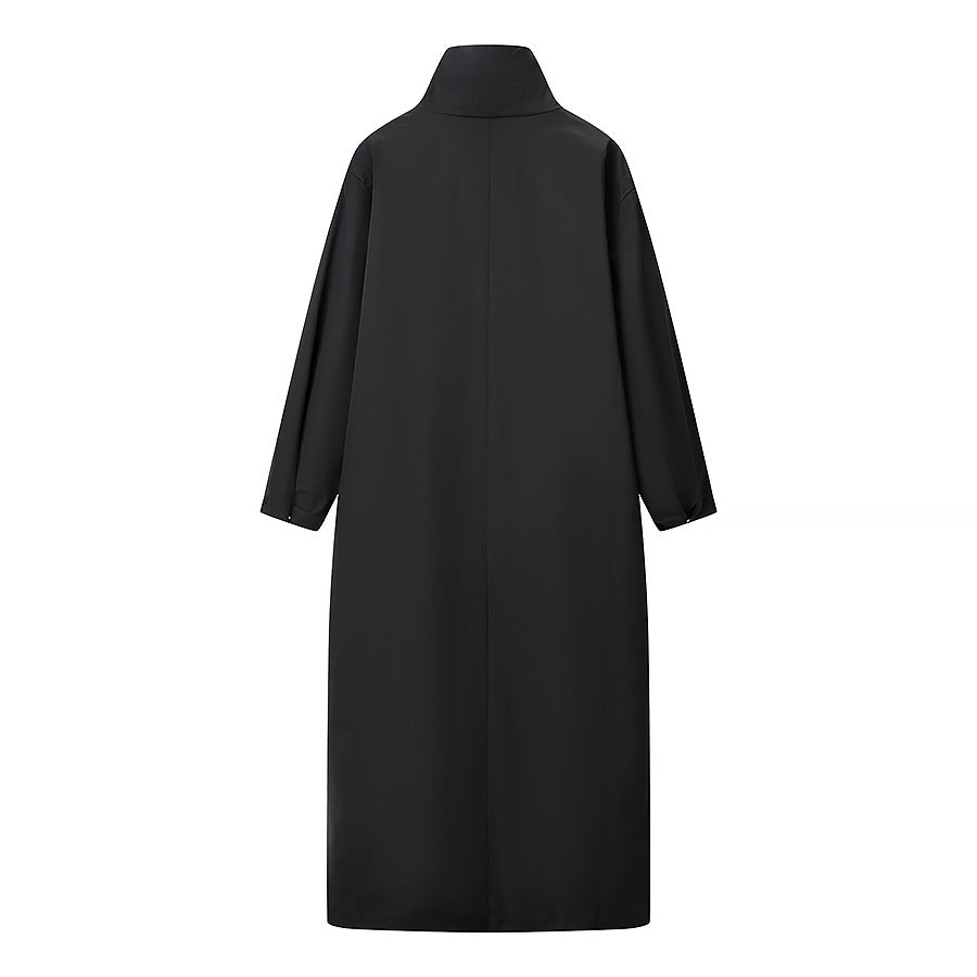 Damen Langer minimalistischer Mantel mit hohem Stehkragen und verdeckter Front Shop Nory