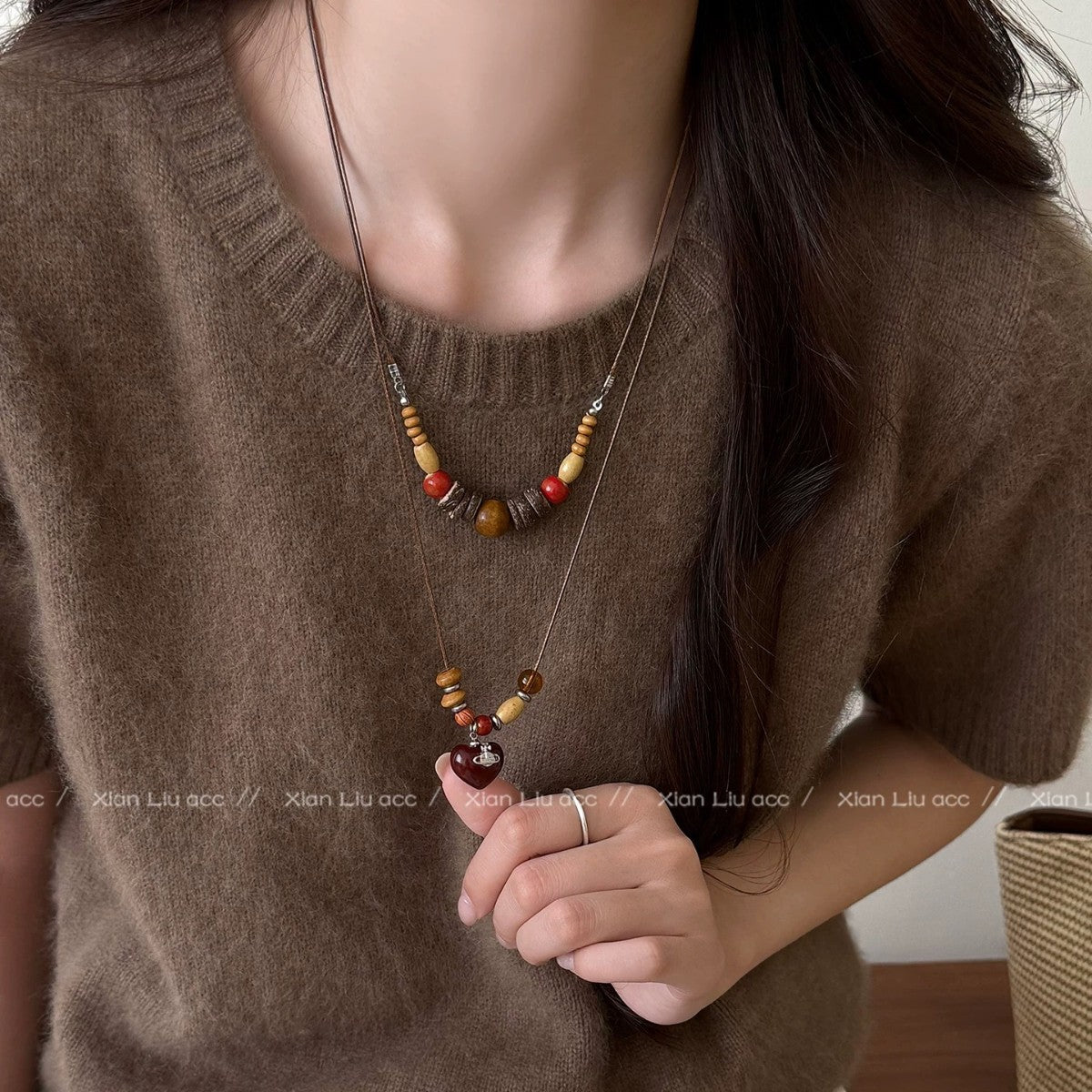 Damen Ethnische Halskette aus Holz und hochwertigen Materialien Shop Nory