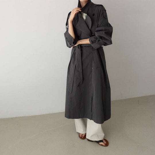 Damen Oversize Maxi-Trenchcoat mit Taillengürtel und doppelter Knopfleiste Shop Nory