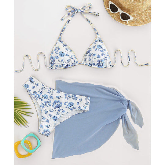 Damen Triangel-Bikini mit floralen Mustern und seitlichem Wickelelement