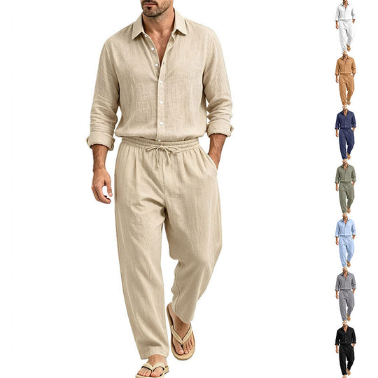 Herren Lässiges Leinen-Set Hemd und Relaxhose mit Tunnelzug Shop Nory