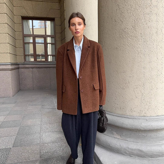 Damen Boxy-Wollmix-Kurzmantel mit strukturierter Oberfläche, Reverskragen & Pattentaschen Shop Nory