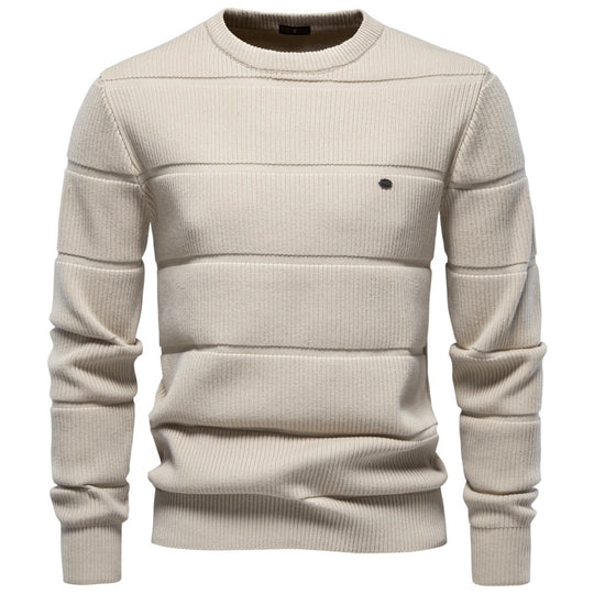 Herren Gestrickter Rundhals-Pullover mit Stepp-Optik und Rippbündchen Shop Nory