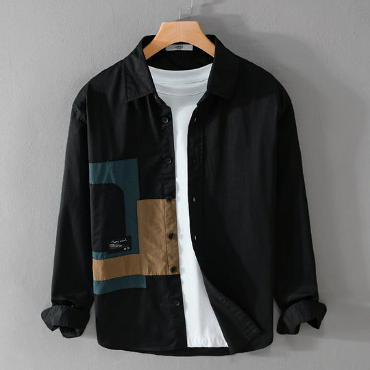 Herren Overshirt-Hemd mit geometrischem Patch-Design und Relaxed-Fit Shop Nory
