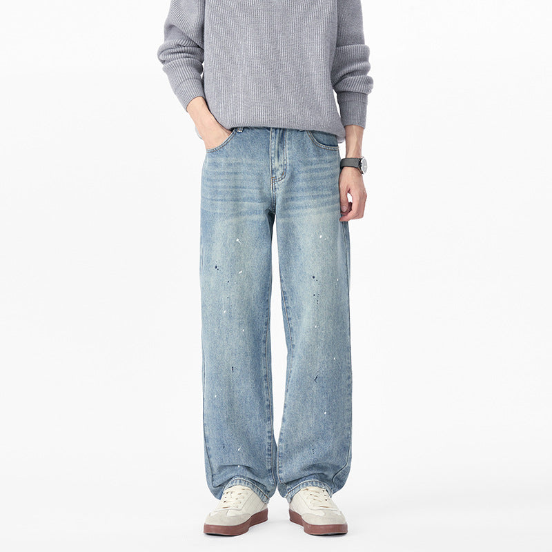 Herren Relaxed-Fit Denimhose mit Paint-Splatter und geradem Bein Shop Nory