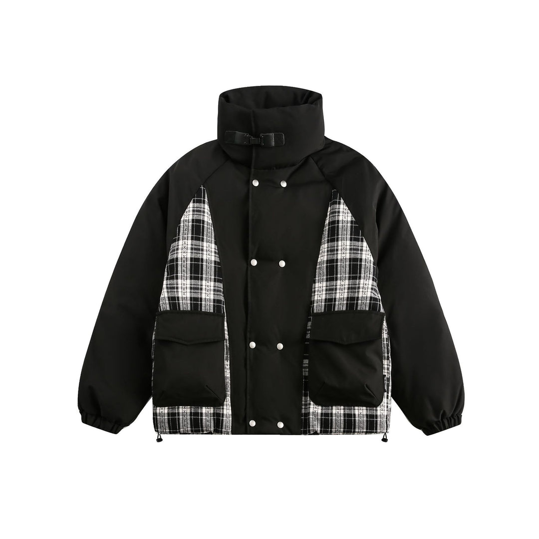 Unisex Oversize Stehkragen‑Pufferjacke mit karierter Einsatz‑Panel und Utility‑Taschen Shop Nory