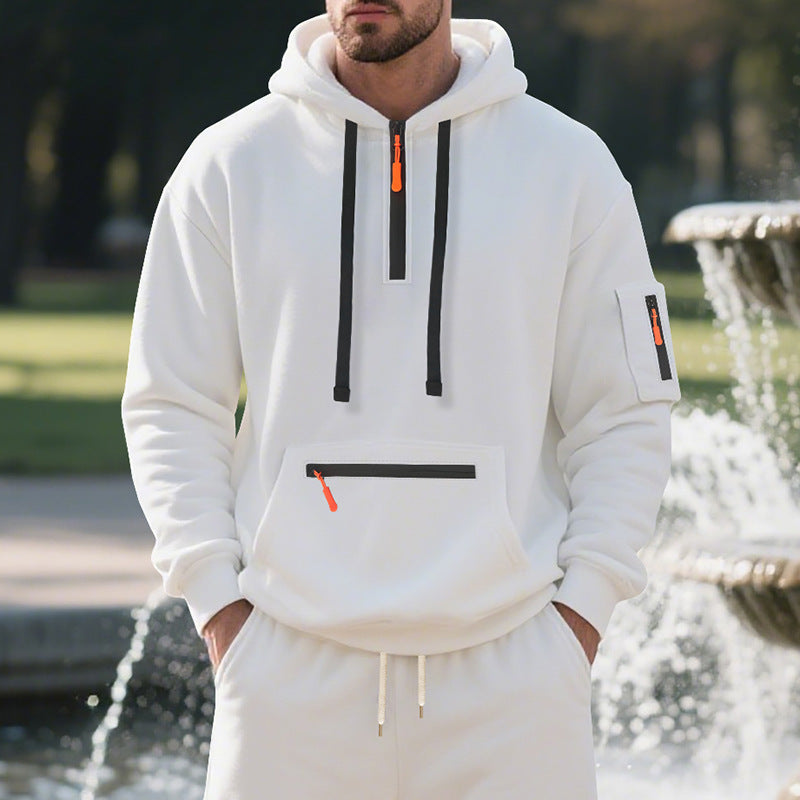Herren Oversize-Kapuzenpullover mit halbem Reißverschluss, Kängurutasche mit Reißverschluss und Ärmel-Pocket Shop Nory