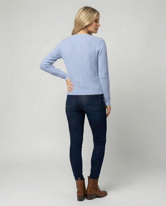 Damen kurzes Zopfmuster-Cardigan mit Rundhalsausschnitt und minimalistischer Knopfleiste